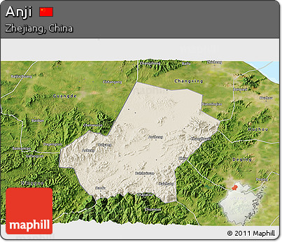 Shaded Relief 3D Map of Anji, satellite outside