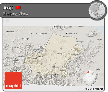 Shaded Relief 3D Map of Anji, semi-desaturated