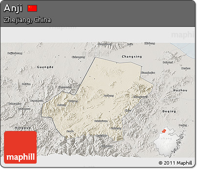 Shaded Relief 3D Map of Anji, semi-desaturated