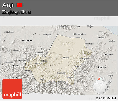 Shaded Relief 3D Map of Anji, semi-desaturated