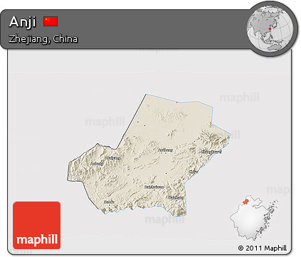 Shaded Relief 3D Map of Anji, single color outside