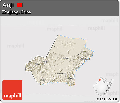 Shaded Relief 3D Map of Anji, single color outside