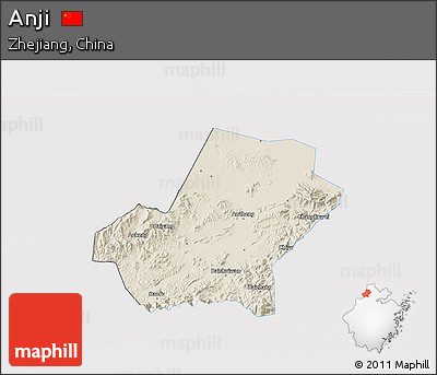 Shaded Relief 3D Map of Anji, single color outside