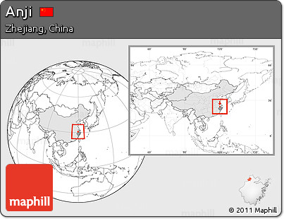 Blank Location Map of Anji, highlighted country, highlighted parent region, within the entire country