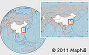 Gray Location Map of Anji, highlighted country, within the entire country, hill shading