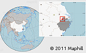 Gray Location Map of Anji, highlighted country, highlighted parent region, hill shading