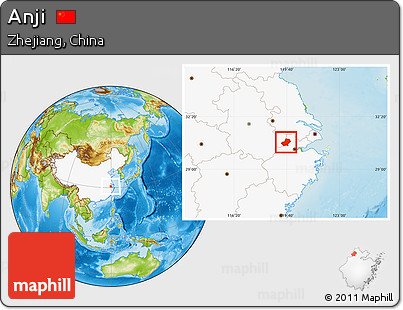 Physical Location Map of Anji, highlighted country