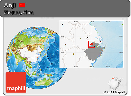 Physical Location Map of Anji, highlighted country, highlighted parent region