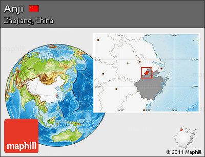 Physical Location Map of Anji, highlighted country, highlighted parent region