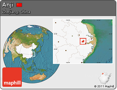 Satellite Location Map of Anji, highlighted country