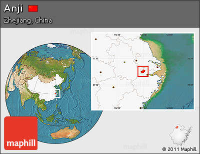 Satellite Location Map of Anji, highlighted country