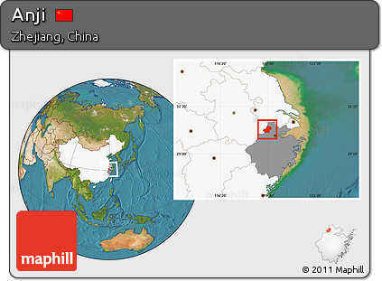 Satellite Location Map of Anji, highlighted country, highlighted parent region