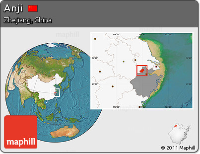 Satellite Location Map of Anji, highlighted country, highlighted parent region