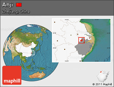 Satellite Location Map of Anji, highlighted country, highlighted parent region