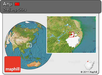 Satellite Location Map of Anji, highlighted parent region