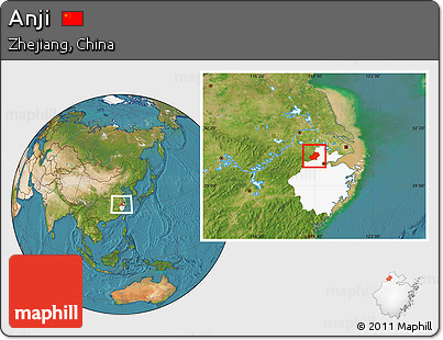 Satellite Location Map of Anji, highlighted parent region