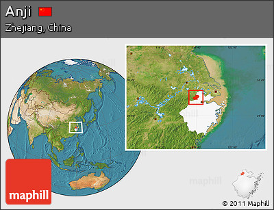 Satellite Location Map of Anji, highlighted parent region