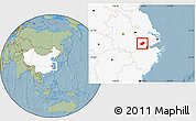 Savanna Style Location Map of Anji, highlighted country, hill shading