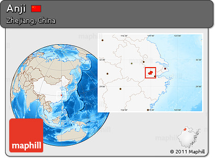 Shaded Relief Location Map of Anji, highlighted country