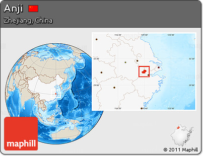 Shaded Relief Location Map of Anji, highlighted country