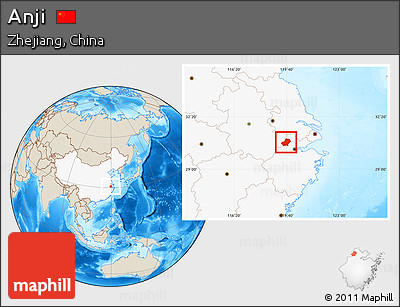 Shaded Relief Location Map of Anji, highlighted country
