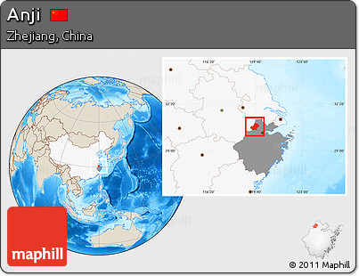 Shaded Relief Location Map of Anji, highlighted country, highlighted parent region
