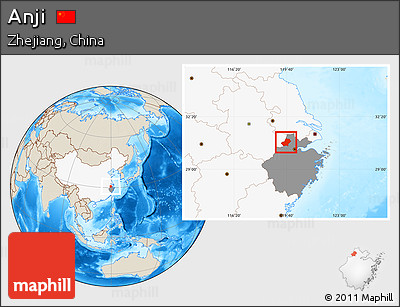 Shaded Relief Location Map of Anji, highlighted country, highlighted parent region