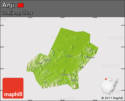 Physical Map of Anji, cropped outside