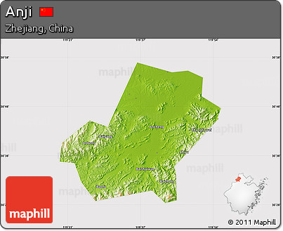 Physical Map of Anji, cropped outside
