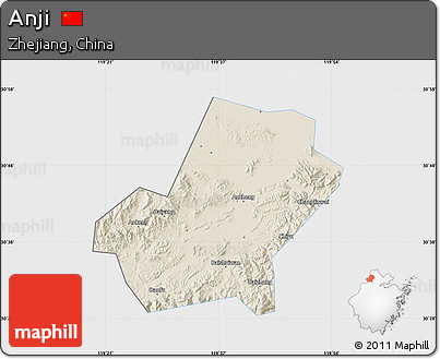 Shaded Relief Map of Anji, single color outside