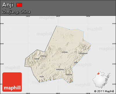 Shaded Relief Map of Anji, single color outside
