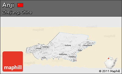 Classic Style Panoramic Map of Anji, single color outside