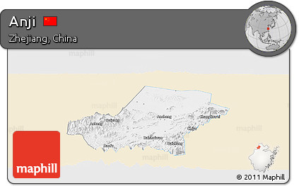 Classic Style Panoramic Map of Anji, single color outside