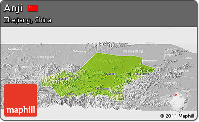 Physical Panoramic Map of Anji, lighten, desaturated