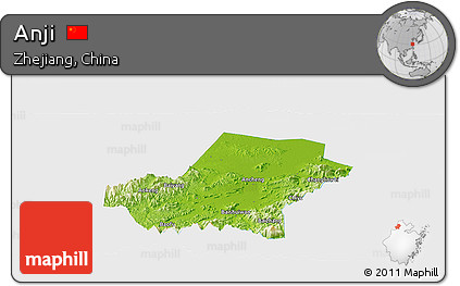 Physical Panoramic Map of Anji, single color outside