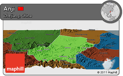 Political Panoramic Map of Anji, darken