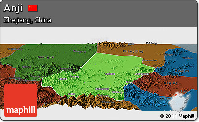 Political Panoramic Map of Anji, darken