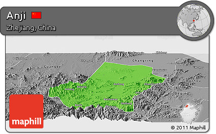 Political Panoramic Map of Anji, desaturated
