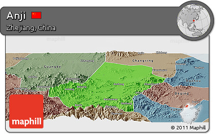 Political Panoramic Map of Anji, semi-desaturated