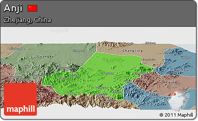 Political Panoramic Map of Anji, semi-desaturated