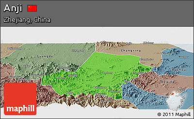 Political Panoramic Map of Anji, semi-desaturated