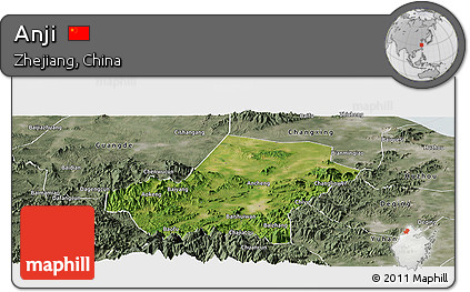 Satellite Panoramic Map of Anji, semi-desaturated