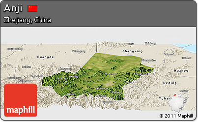 Satellite Panoramic Map of Anji, shaded relief outside