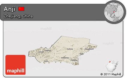 Shaded Relief Panoramic Map of Anji, cropped outside
