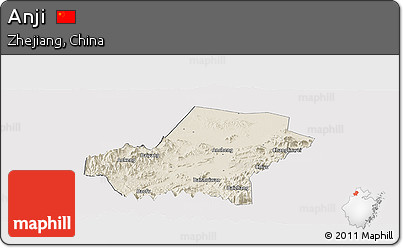 Shaded Relief Panoramic Map of Anji, cropped outside