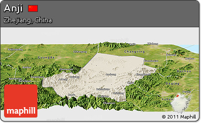 Shaded Relief Panoramic Map of Anji, satellite outside
