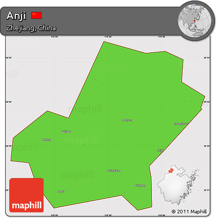 Political Simple Map of Anji, cropped outside