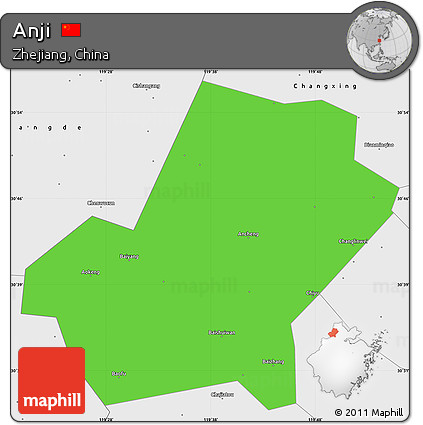 Political Simple Map of Anji, single color outside, borders and labels