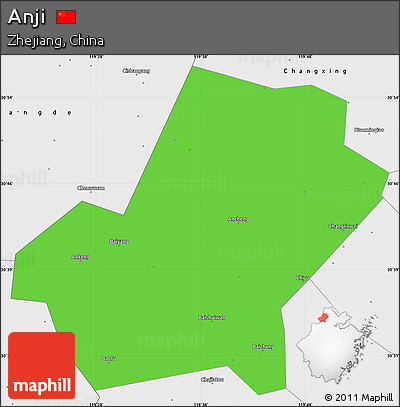 Political Simple Map of Anji, single color outside, borders and labels
