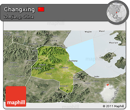 Satellite 3D Map of Changxing, semi-desaturated